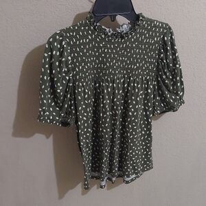 Green Polka Dot Smocked Women's Top